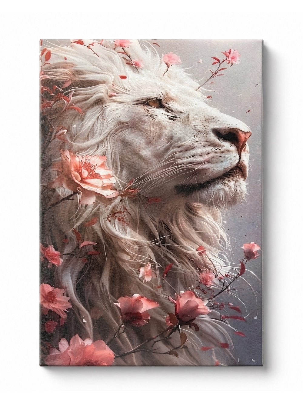 Blush Floral White Lion Canvas Wall Art 18x12 - Picture 2 of 6